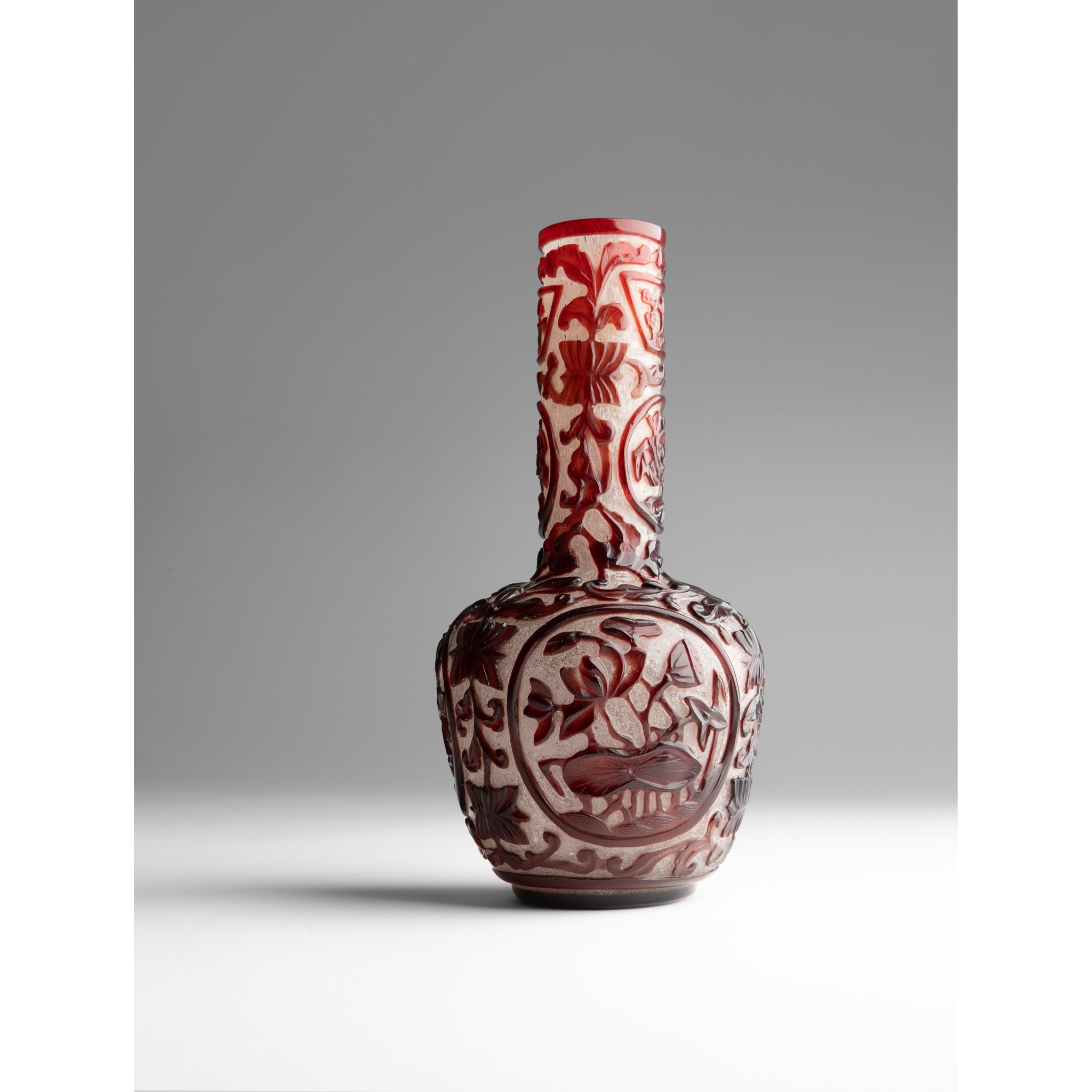 IMPERIAL RED-OVERLAY TRANSLUCENT GLASS BOTTLE VASE QIANLONG MARK AND OF THE PERIOD