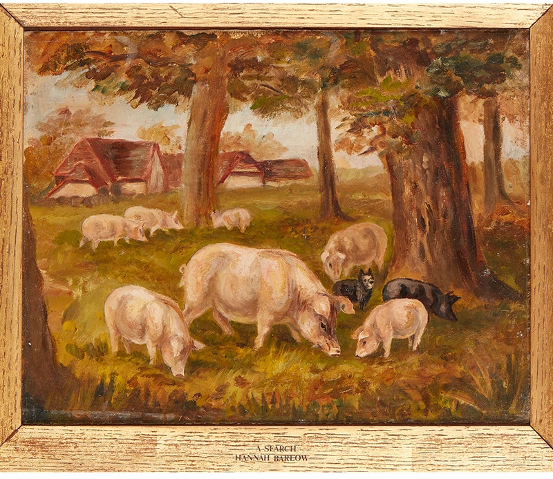 HANNAH BARLOW (1851-1916) PIGS AT THE FARMYARD TROUGH