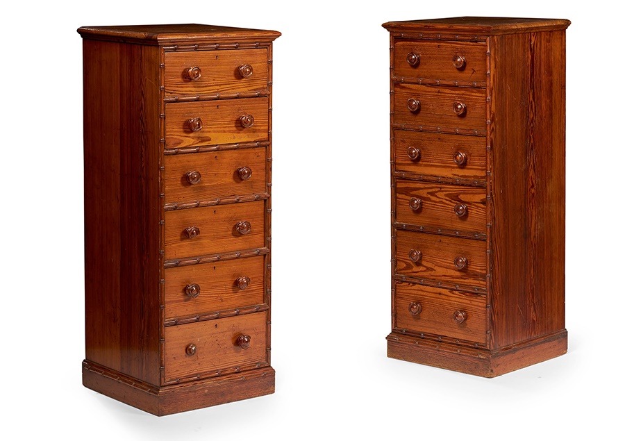 PAIR OF OREGON PINE PEDESTAL CHESTS, BY HOWARD & SONS 19TH CENTURY