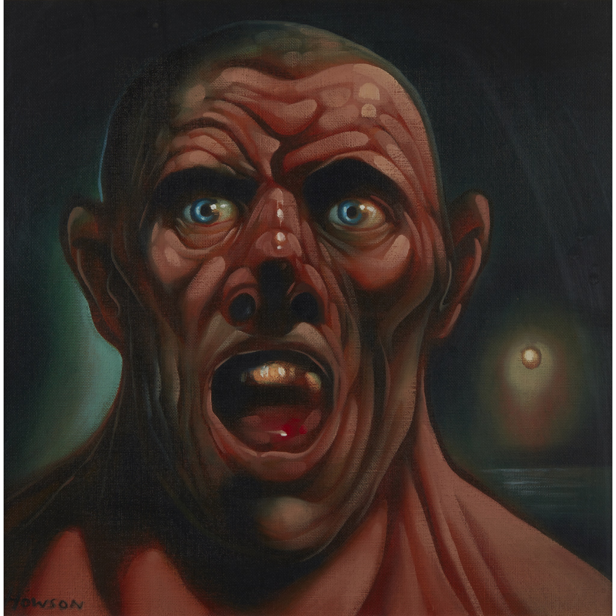 PETER  HOWSON O.B.E. (SCOTTISH 1958-) | SHOUT - NIGHT SKY Signed and dated lower left, oil on canvas | 40cm x 40cm (16in x 16in) | £1,500 - £2,500 + fees
