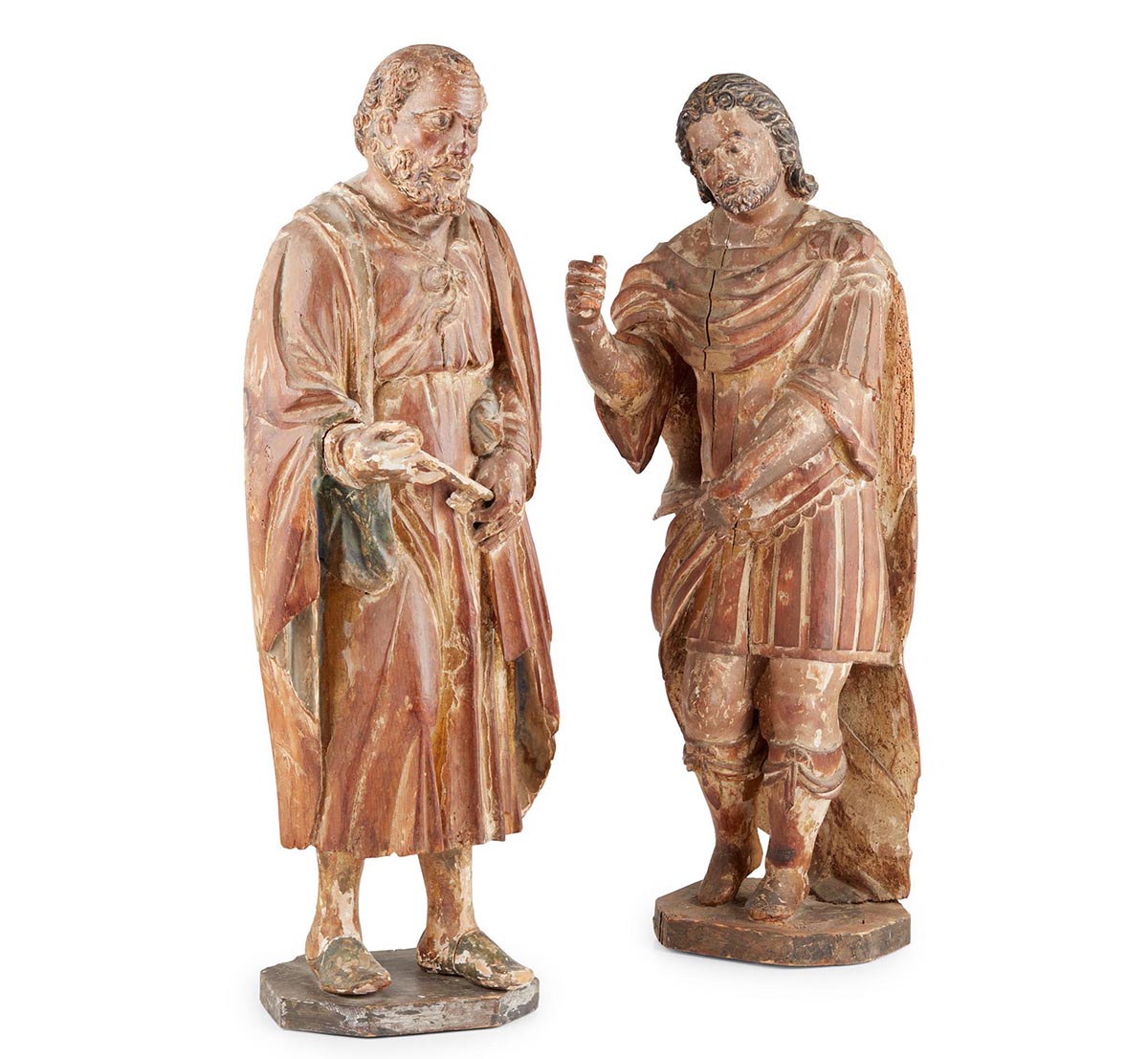 LOT 202 | CARVED DEAL AND POLYCHROME PAINTED FIGURES OF SAINT PETER AND ST. LONGINUS, PROBABLY ITALIAN | 18TH CENTURY £800 - £1,200 + fees