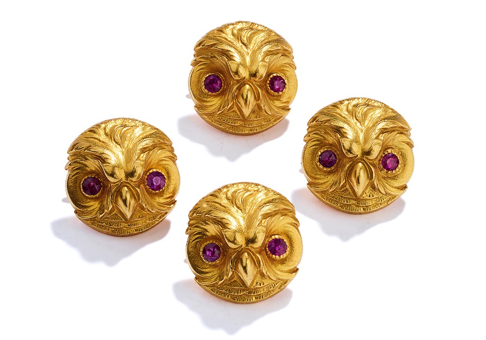 ATTRIBUTED TO PAUL ROBIN: A SET OF FOUR OWL BUTTONS, CIRCA 1880