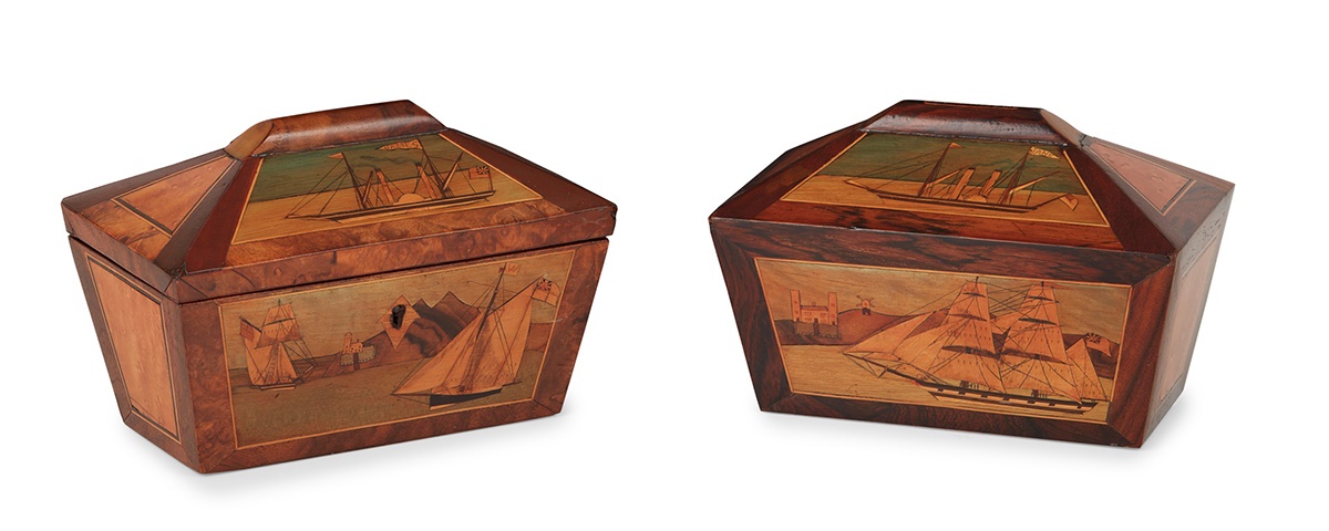 MATCHED PAIR OF TRINITY HOUSE MARQUETRY BOXES 19TH CENTURY