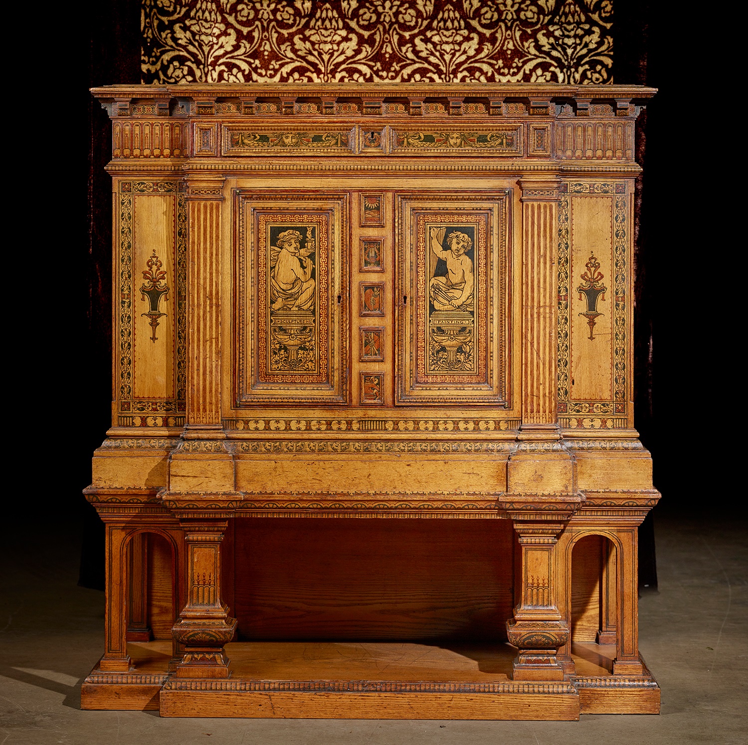 MANNER OF GODFREY SYKES AND JAMES GAMBLE RENAISSANCE REVIVAL CABINET-ON-STAND, CIRCA 1860