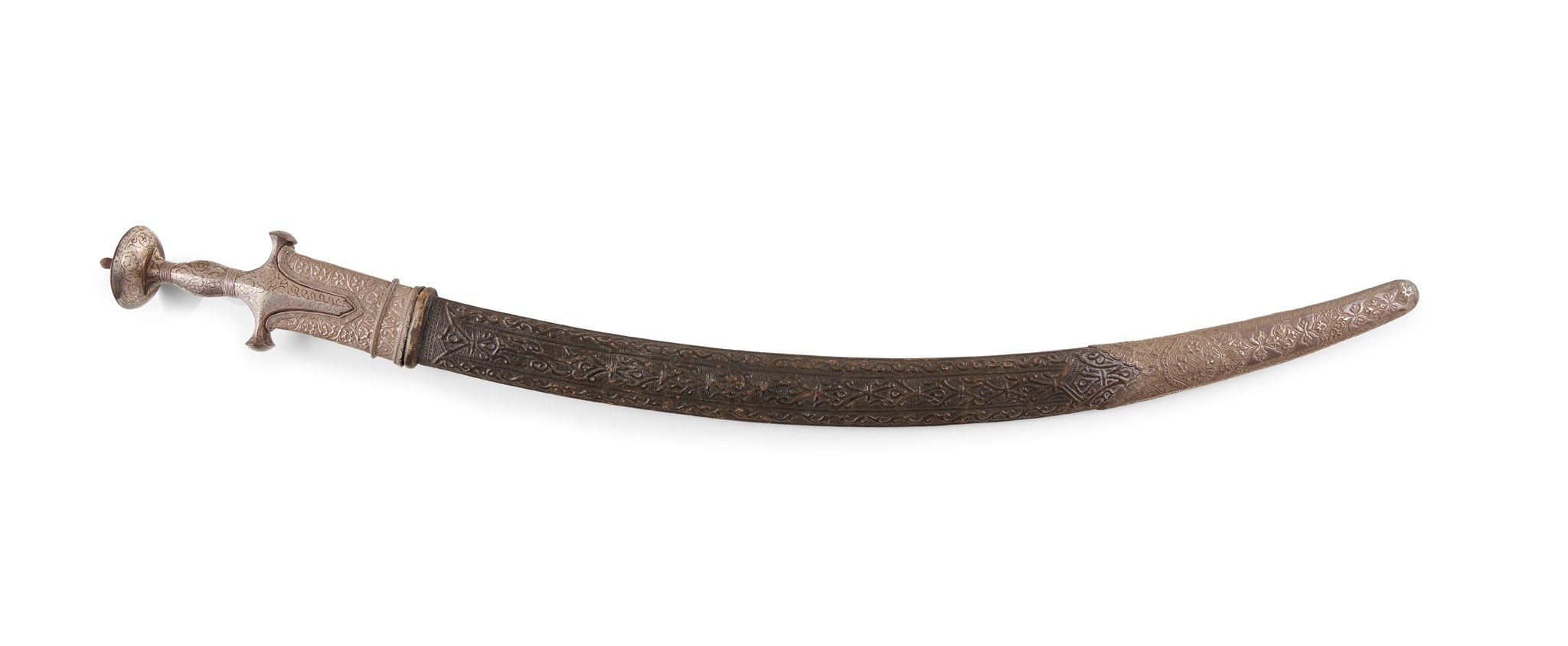 LOT 124 | INDIAN SILVER-INLAID STEEL TULWAR SWORD 19TH CENTURY | 90cm long | £1,000 - £1,500 + fees