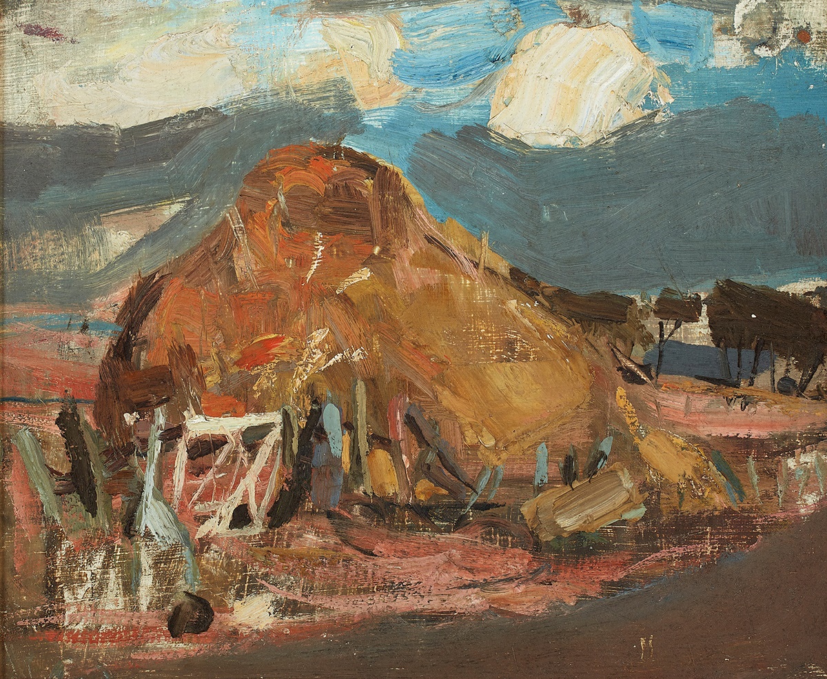 JOAN EARDLEY R.S.A. (SCOTTISH 1921-1963) HAYSTACK AND GATE