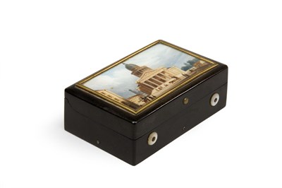 Lot 410 - A pressed horn and miniature set musical snuff box, by Alibert, Swiss, 2nd quarter 19th century