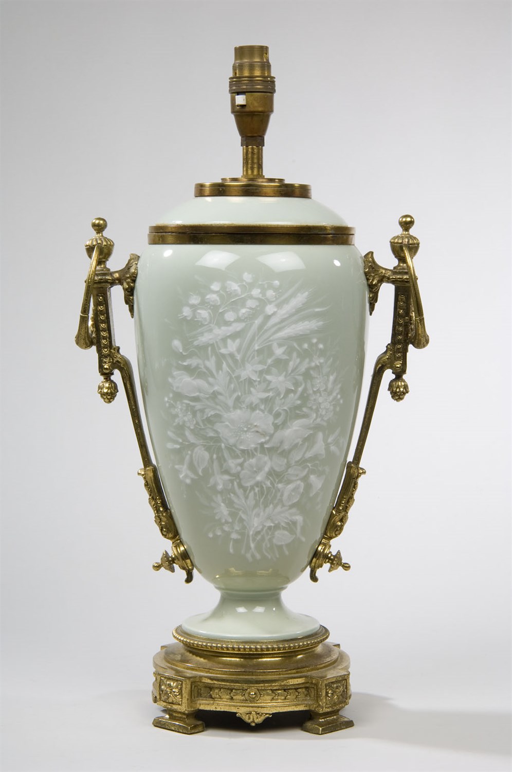 Lot 405 - A French gilt-metal-mounted porcelain lamp, late 19th century