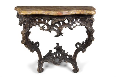Lot 552 - A Louis XV rococo carved pine and gesso console table, mid 18th century