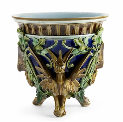 Lot 169 - A 19th century Sarreguemines majolica jardinière and stand