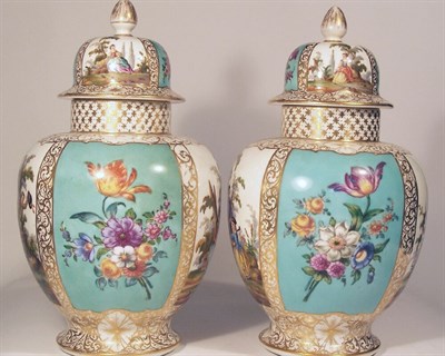 Lot 181 - A pair of 19th century Helena Wolfsohn Dresden vases and covers