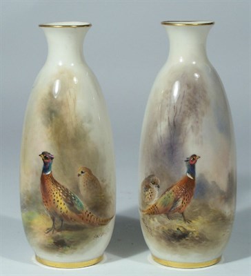 Lot 152 - A pair of Royal Worcester posy vases<br/>By James Stinton