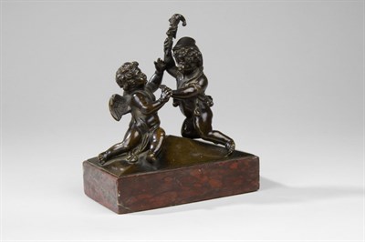 Lot 416 - A French bronze group of putti, 19th century...