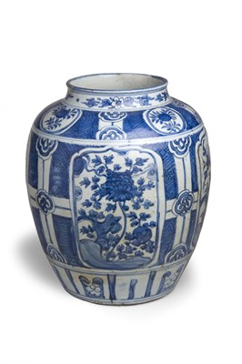 Lot 383 - A large blue and white Ming jar, 16/17th century