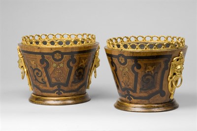Lot 484 - A pair of French walnut marquetry jardinières,...