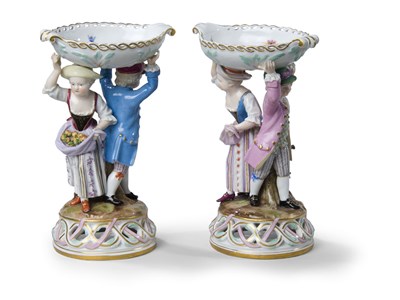 Lot 361 - A pair of Meissen figural salts, late 19th...