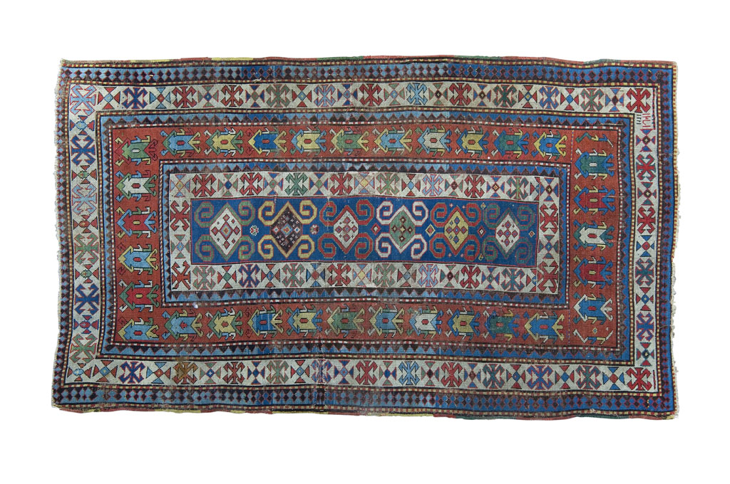 Lot 606 - A Kazak rug, circa1895 the pale blue field...