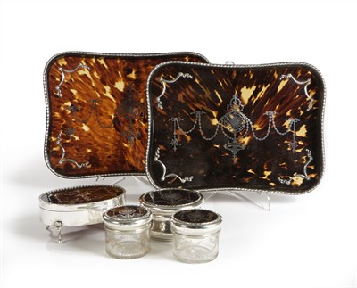 Lot 317 - A tortoiseshell and silver inlaid matched dressing table set, various makers, London and Birmingham, 1900-1912