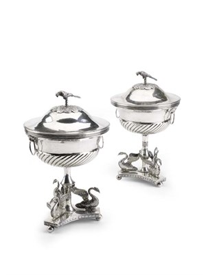 Lot 225 - A pair of early 19th centurySwedish silver pedestal sugar bowls and covers
