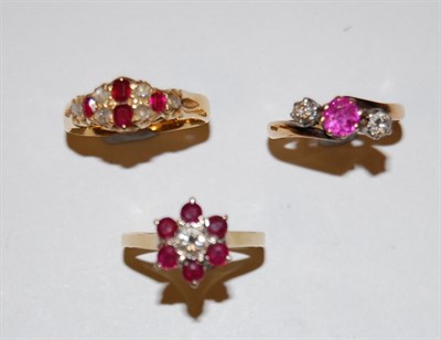 Lot 19 - Three gold mounted ruby and diamond set rings