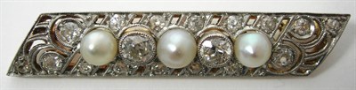 Lot 50 - An early 20th century cultured pearl and diamond brooch