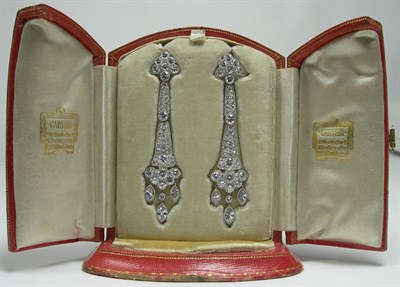 Lot 103 - A pair of Art Deco diamond pendant earrings