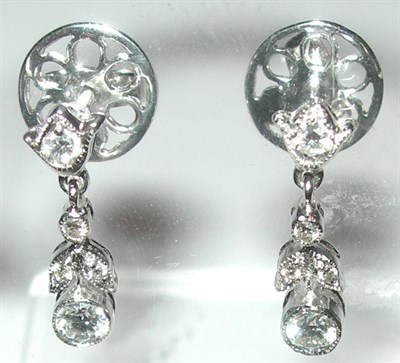 Lot 92 - A pair of diamond pendant earrings