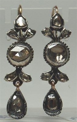 Lot 41 - A pair of Georgian diamond pendant earrings