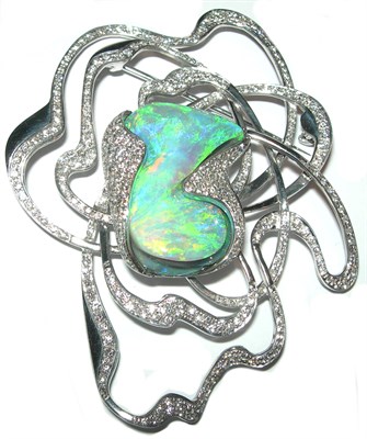 Lot 115 - A stunning contemporary opal and diamond set brooch