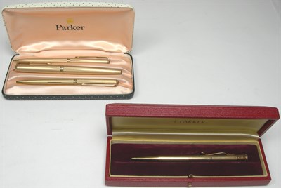 Lot 53 - PARKER - two cased sets of 9ct gold pens