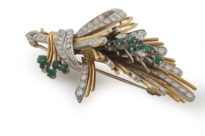 Lot 33 - A mid 20th century emerald and diamond set brooch
