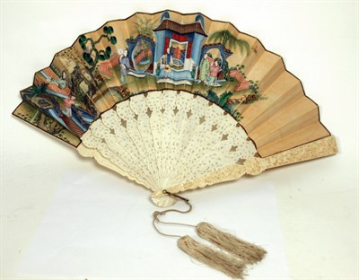 Lot 75 - CHINESE IVORY AND SILK FAN