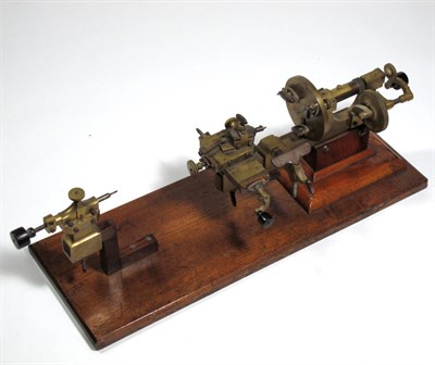 Lot 9 - CLOCKMAKER’S BRASS PRECISION LATHE with clamps,...