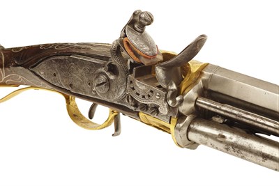 Lot 41 - RARE INDIAN FLINTLOCK TURN ABOUT REPEATING...