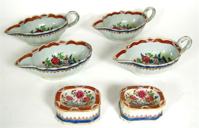 Lot 49 - FOUR CHINESE EXPORT FAMILLE ROSE SAUCE BOATS