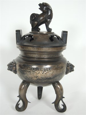 Lot 89 - CHINESE BRONZE CENSER AND COVER
