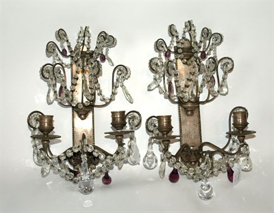 Lot 141 - PAIR OF SILVERED BRONZE AND CUT GLASS WALL LIGHTS