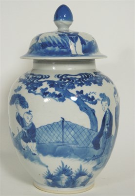 Lot 51 - CHINESE BLUE PAINTED JAR AND COVER