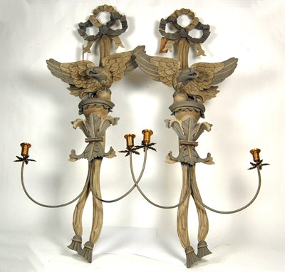 Lot 145 - PAIR OF GREY PAINTED GEORGE III STYLE WALL SCONCES