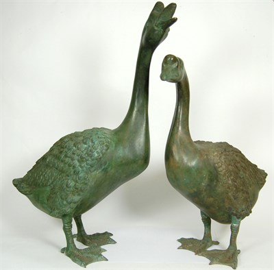 Lot 152 - PAIR OF BRONZE FIGURES OF GEESE