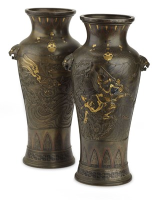 Lot 160 - FINE PAIR OF JAPANESE MIXED METAL VASES