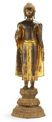Lot 140 - SOUTH EAST ASIAN GILDED BRONZE STANDING BUDDHA
