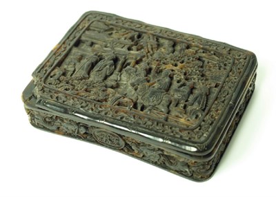 Lot 206 - CHINESE EXPORT CARVED TORTOISE SHELL PATCH BOX