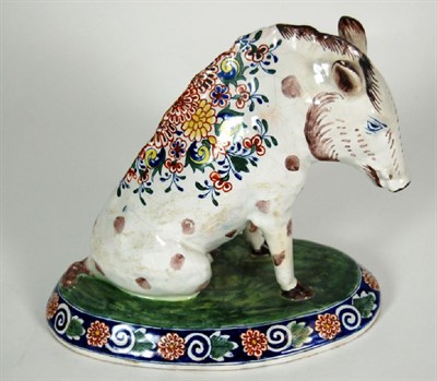 Lot 15 - FRENCH FAIENCE FIGURE OF A SEATED BOAR