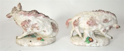 Lot 5 - PAIR OF ENGLISH PORCELAIN FIGURES OF BOARS