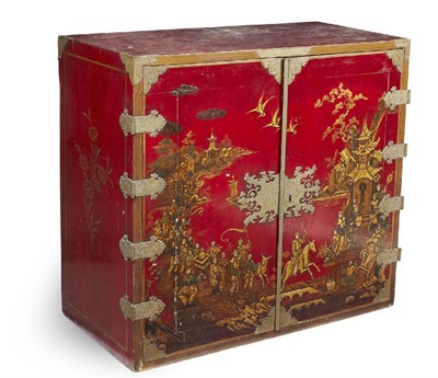 Lot 201 - CHINESE RED LACQUER CABINET