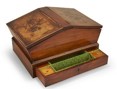 Lot 37 - GEORGE IV ROSEWOOD, WALNUT AND MARQUETRY WORK BOX