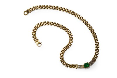 Lot 137 - A modern emerald and diamond set necklace