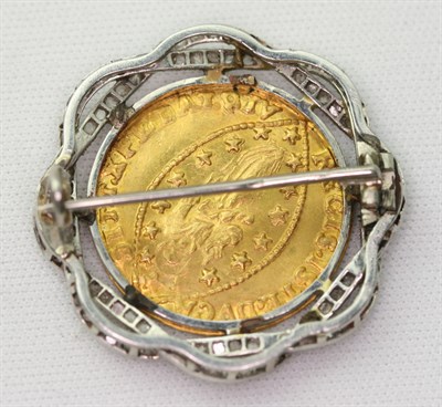 Lot 93 - A diamond set brooch mounted Venetian gold coin