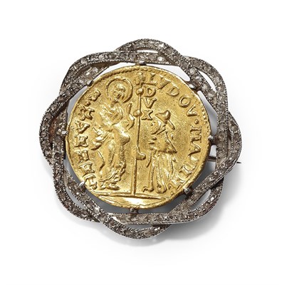 Lot 93 - A diamond set brooch mounted Venetian gold coin